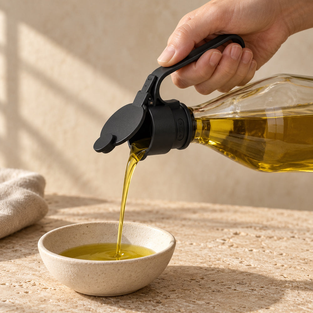 One hand on the handle.