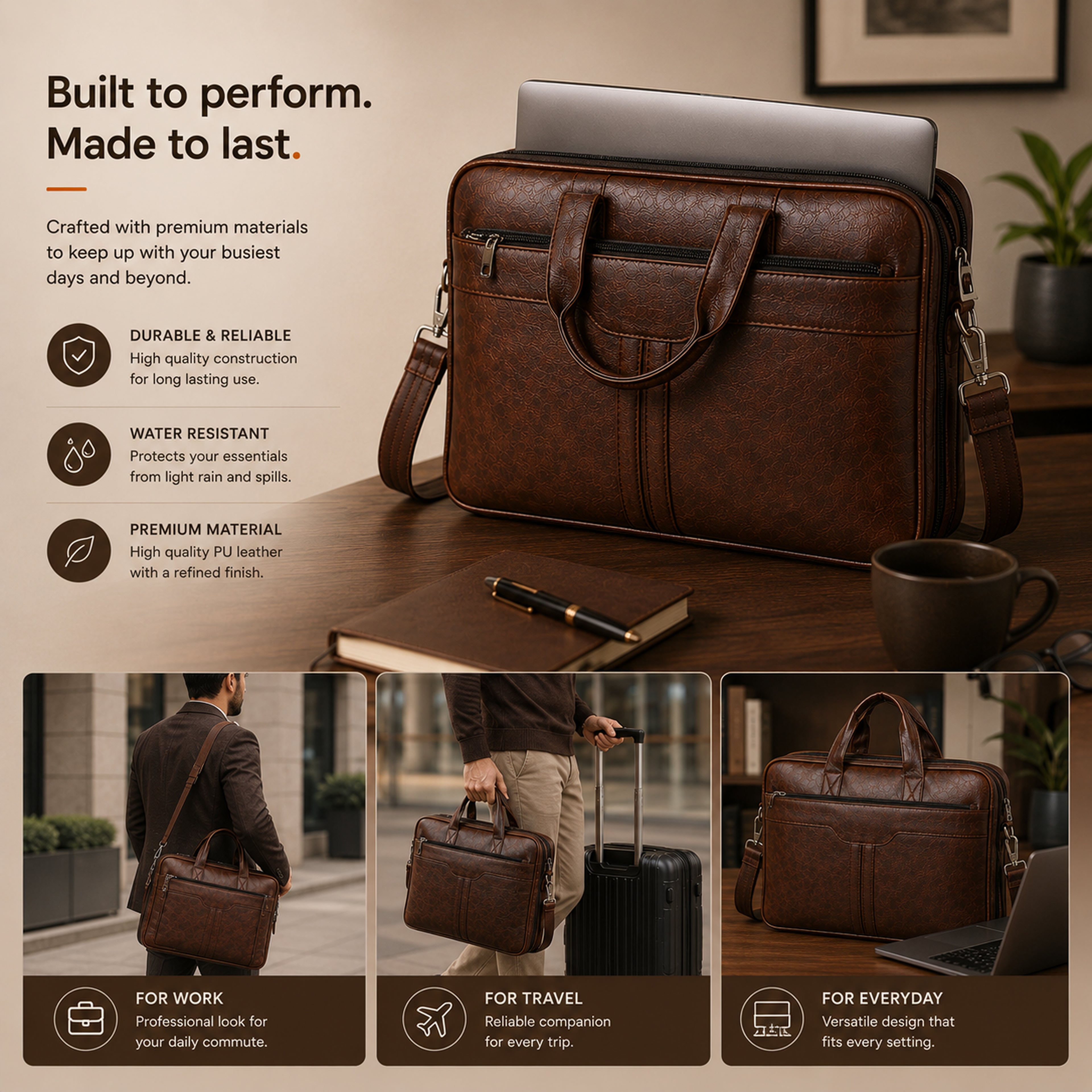 Daily Carry C01. Vegan leather laptop bag