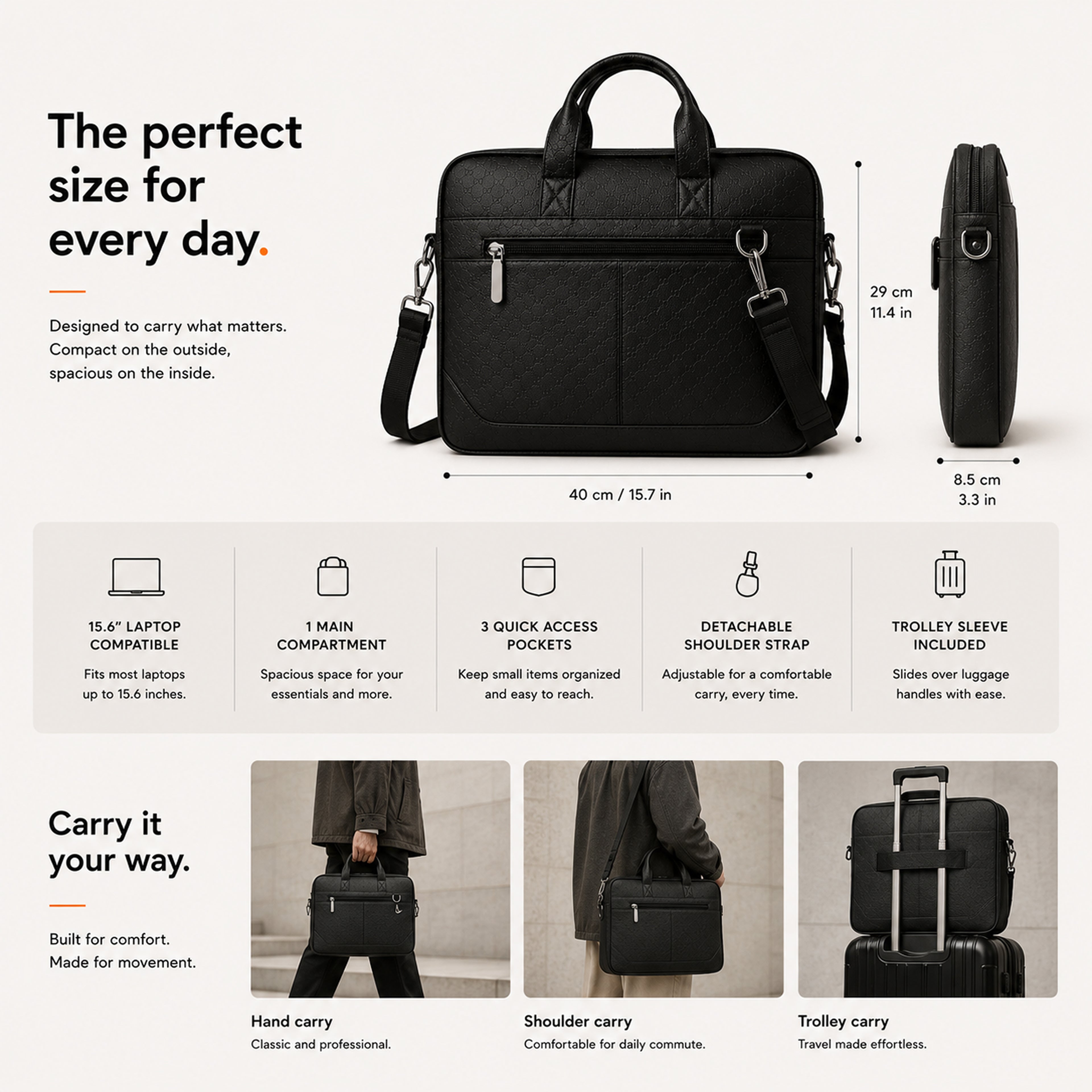 Daily Carry C02. Vegan leather laptop bag