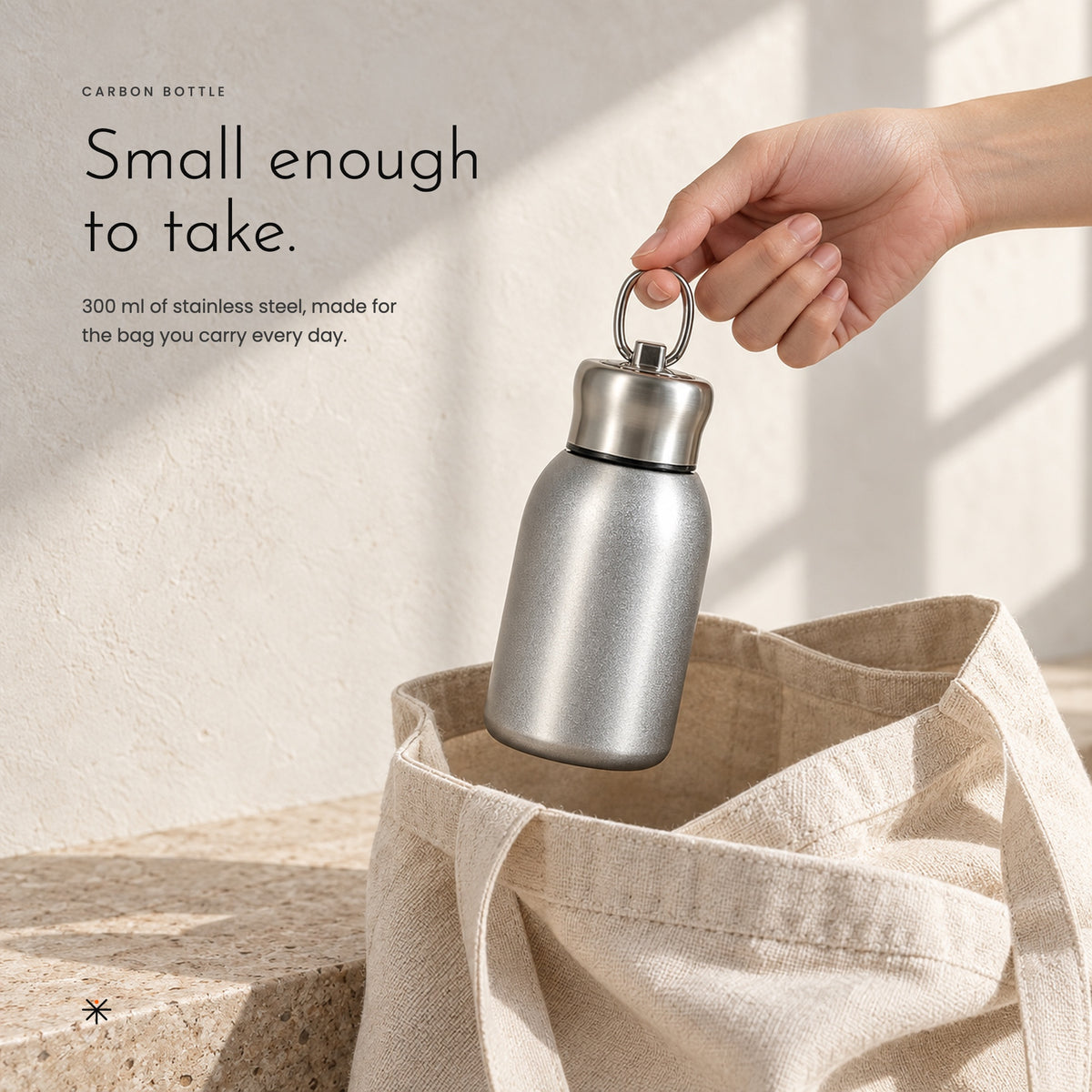 Carbon Bottle. 300 ml stainless steel, leak-proof screw top
