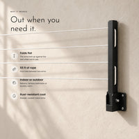 Carbon Clothesline. Wall arms that fold flat, 55 ft of nylon rope view 3