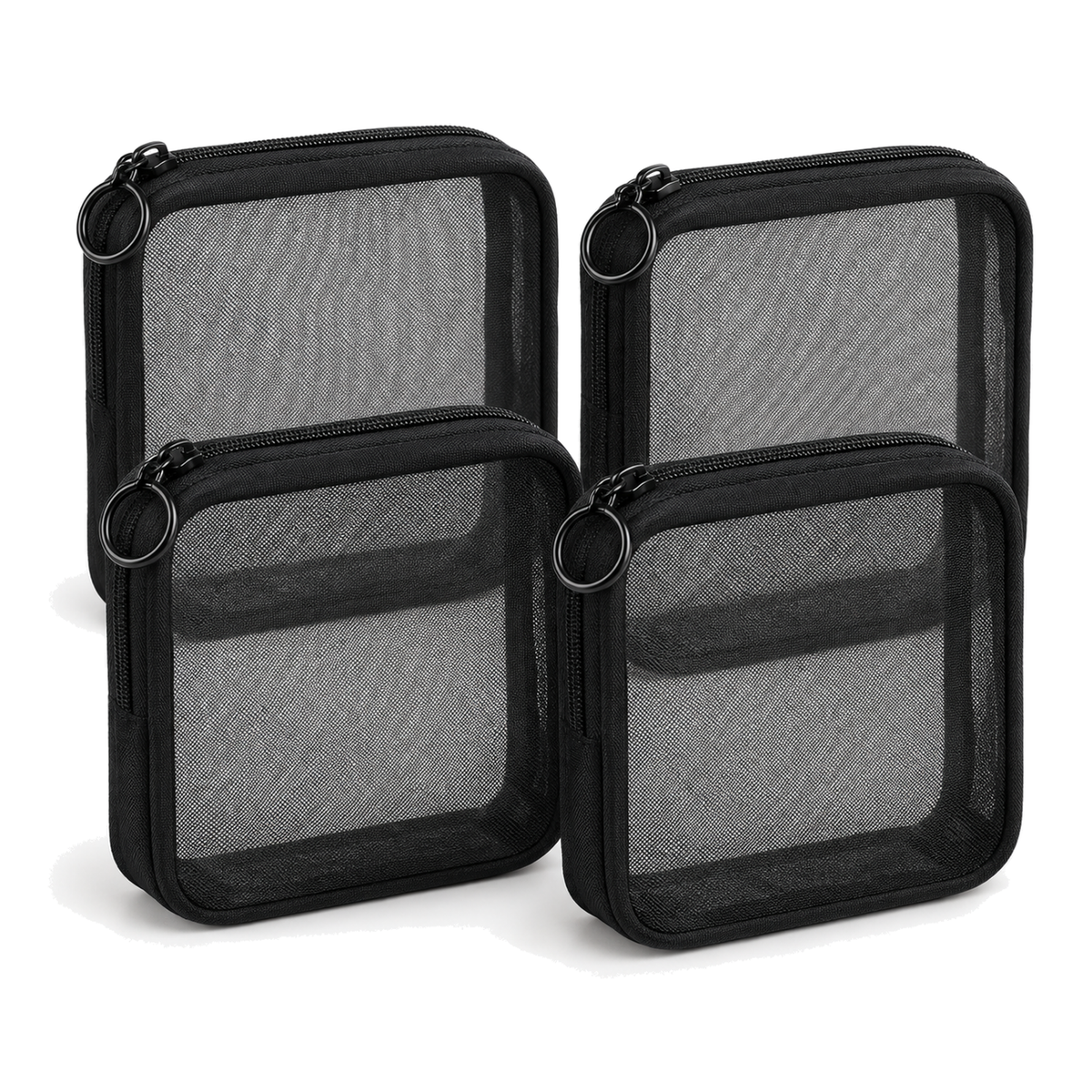 Carbon Gadget Pouch, set of four black mesh zip pouches