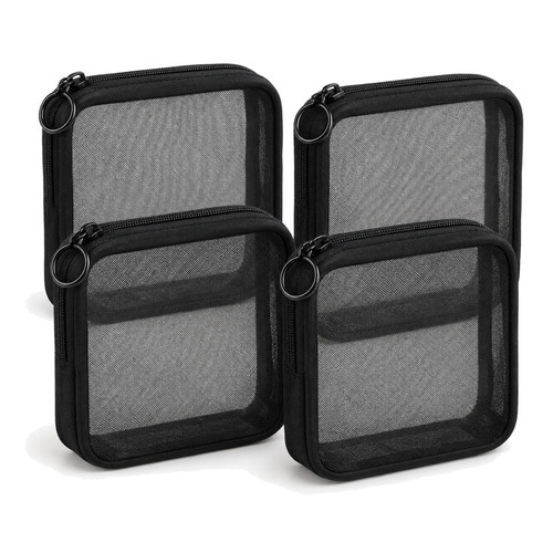 Carbon Gadget Pouch, set of four black mesh zip pouches