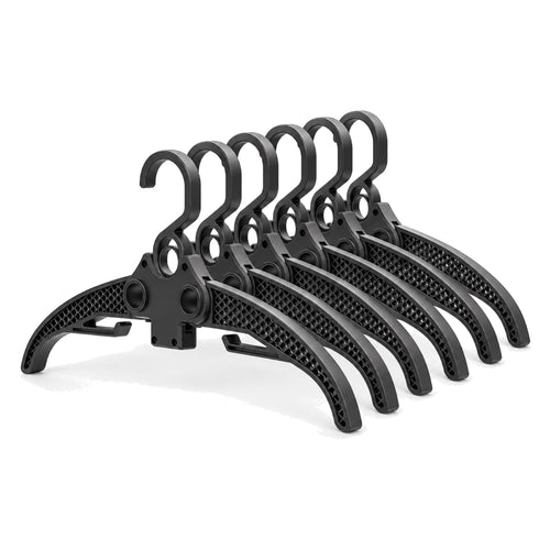 Six black Carbon Hangers, open, nested in a row