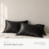 Carbon Pillowcase. Smooth black satin, low friction for hair and skin view 2