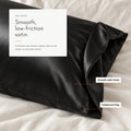 Carbon Pillowcase. Smooth black satin, low friction for hair and skin