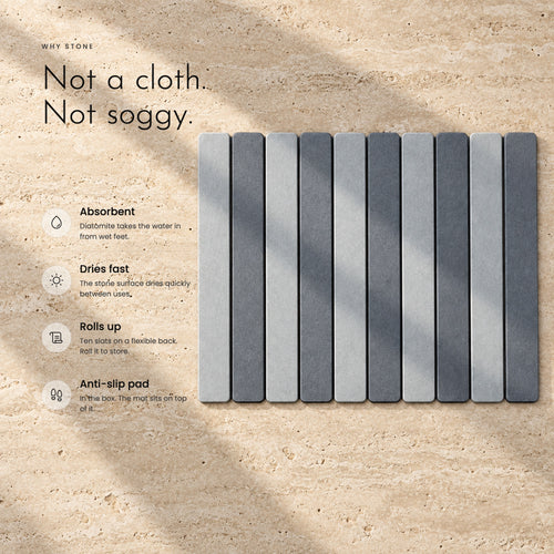Carbon Stone benefits: absorbent, dries fast, rolls up, anti-slip pad