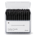 Carbon Swabs box, lid open, full of black cotton swabs