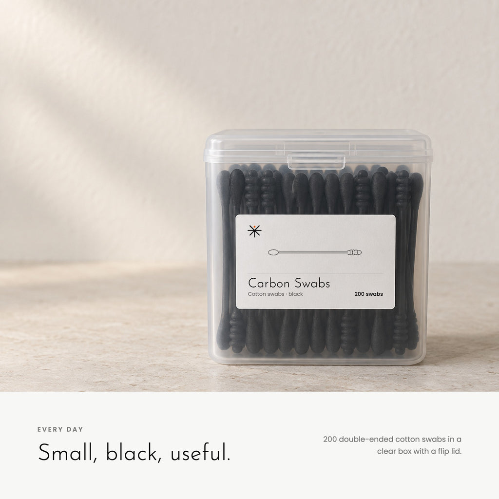 Carbon Swabs box on a stone counter