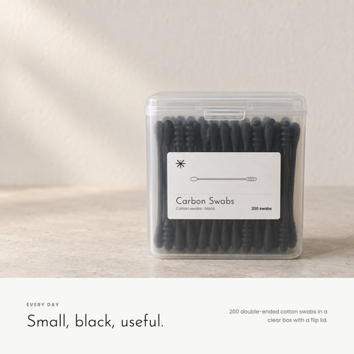 Carbon Swabs box on a stone counter