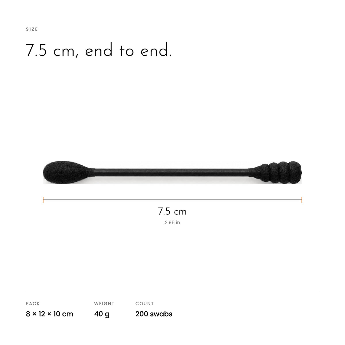 One swab, 7.5 cm end to end