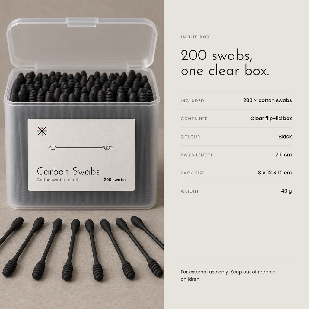 What is in the box: 200 swabs, one clear box