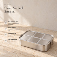 Carbon Tiffin. 1600 ml steel, three sections, leak-proof lid view 2