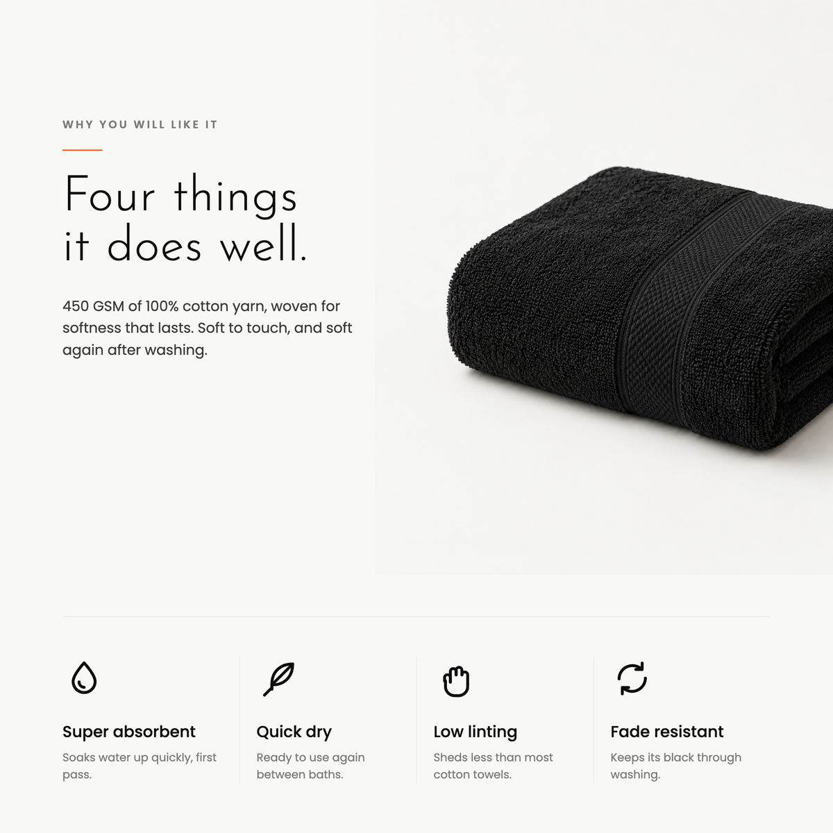 Super absorbent, quick dry, low linting, fade resistant
