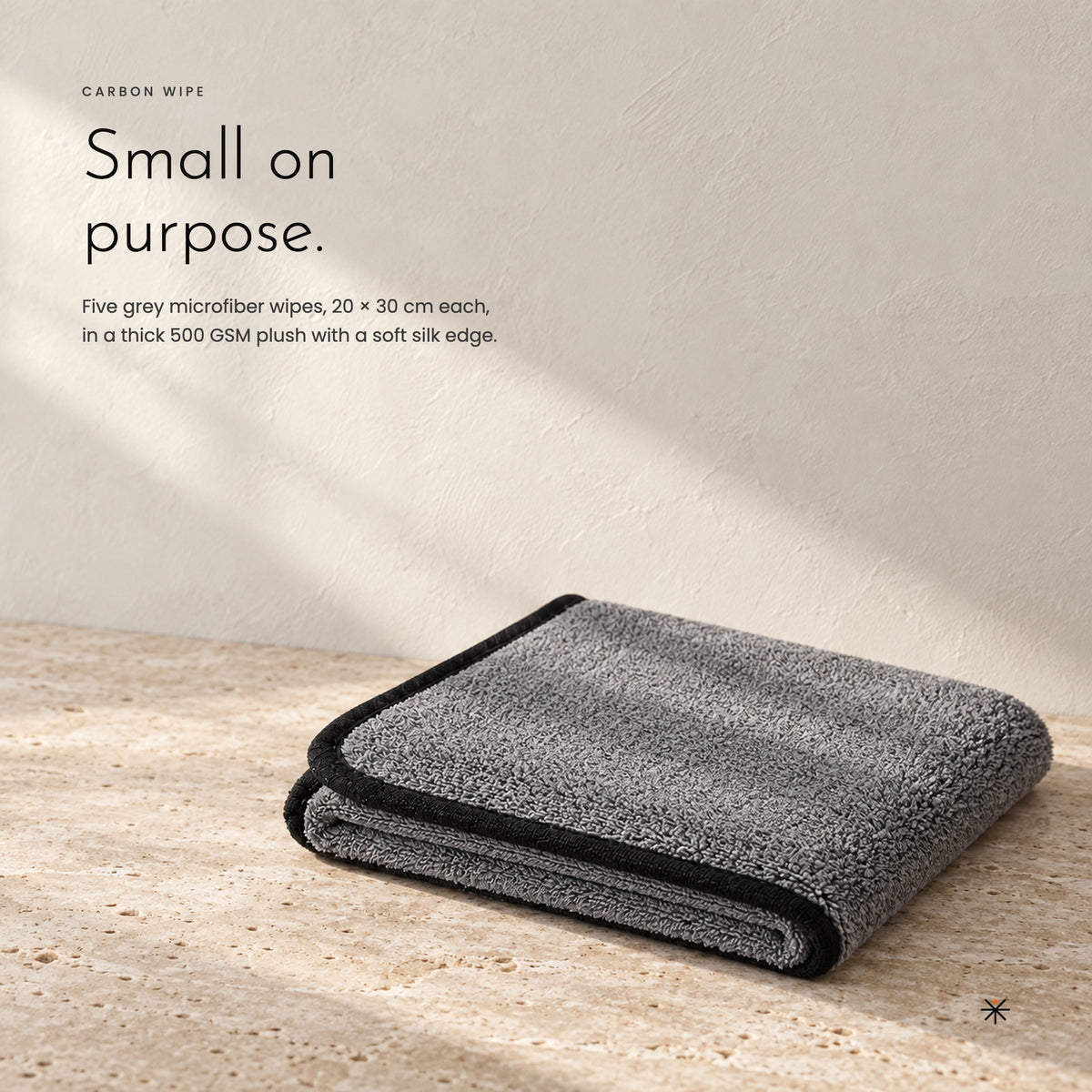 Carbon Wipe. 500 GSM plush microfiber, 20 × 30 cm, set of 5
