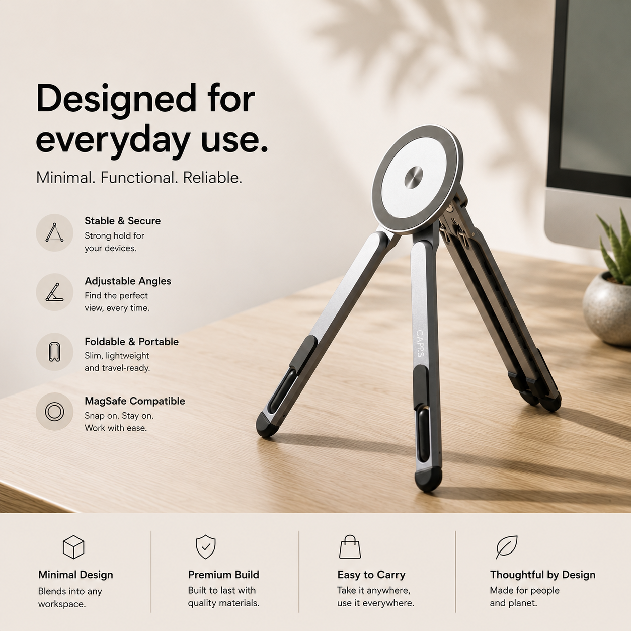 Super Pivot Stand. Magnetic mount for phone, tablet and laptop